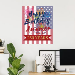 Poster 4th of July Happy Birthday America USA 250th
