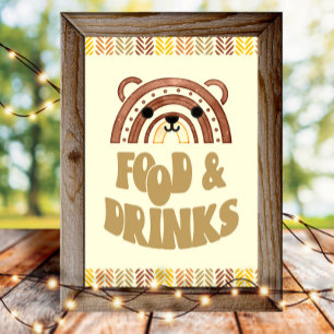 Poster 4x6 Comidas e Bebidas Boho Woodland Bear Aniversár