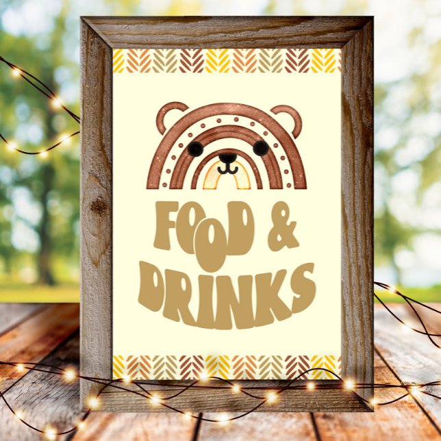 Poster 4x6 Comidas e Bebidas Boho Woodland Bear Aniversár (Criador carregado)