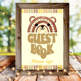 Poster 4x6 Livro Convidado Boho Woodland Bear Aniversário
