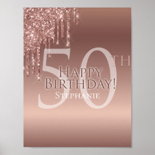 Poster 50ª Festa de aniversário rosa brilhante