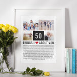 Poster 50ª Foto da Lista de Aniversário do Casamento<br><div class="desc">Presentes únicos para aniversários de datas. Compile uma lista de coisas que você ama sobre eles,  adicione algumas fotos e você tem o dom perfeito que eles vão tesourar. ♥</div>