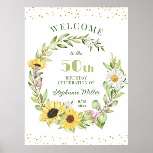 Poster 50º 50º Festa de aniversário Sunflower Welcome