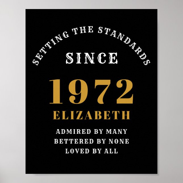 Poster 50º aniversário 1972 Chic Dourado Elegante (Frente)