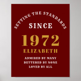Poster 50º aniversário 1972 Chic Vermelho Elegante Dourad