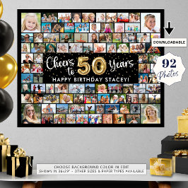 Poster 50º Aniversário 92 Fotos Douradas Pretas Alegres A