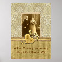 50º Aniversário Antiquado Damasco Dourado
