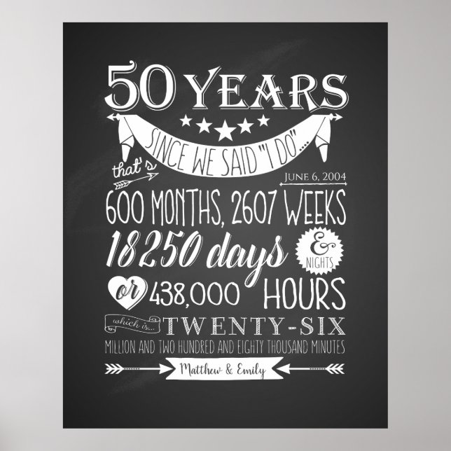 Poster 50º aniversário de casamento, quadro, 50 anos (Frente)