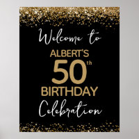 50º aniversário Dourado Glitter e Black Welcome