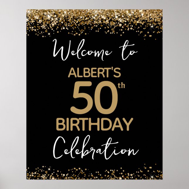 Poster 50º aniversário Dourado Glitter e Black Welcome (Frente)