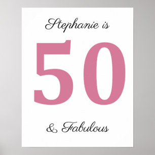 Poster 50º Aniversário Rosa Cinquenta e Fabuloso Nome Per