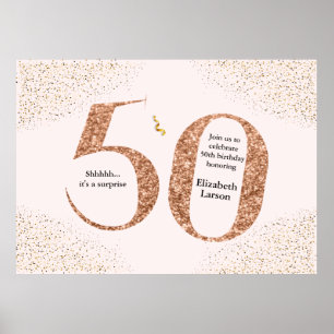Poster 50.º Aniversário, moderna e minimalista, Faux Dour
