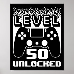 Poster 50.º aniversário para homens Nível 50 Jogador Desb