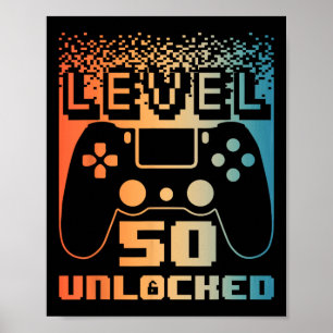 Poster 50.º aniversário para homens Nível 50 Jogador Desb