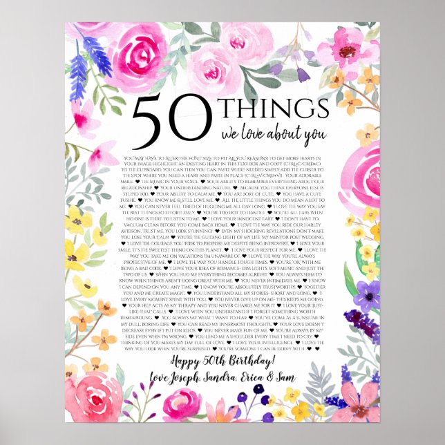 Poster 50 coisas que amamos sobre suas flores de aquarela (Frente)