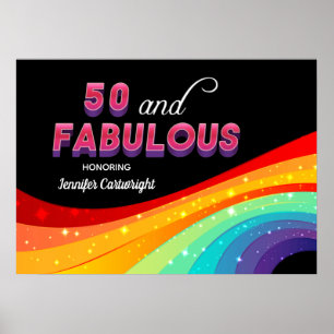 Poster 50 e Fabuloso Aniversário de 50 anos com Arco-íris