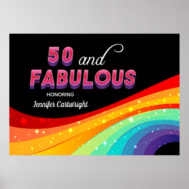 Poster 50 e Fabuloso Aniversário de 50 anos com Arco-íris (Frente)