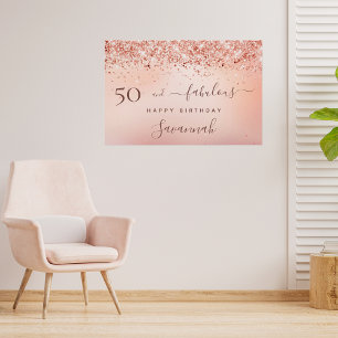 Póster 50 e Fabuloso rosa de aniversário - brilho cor-de