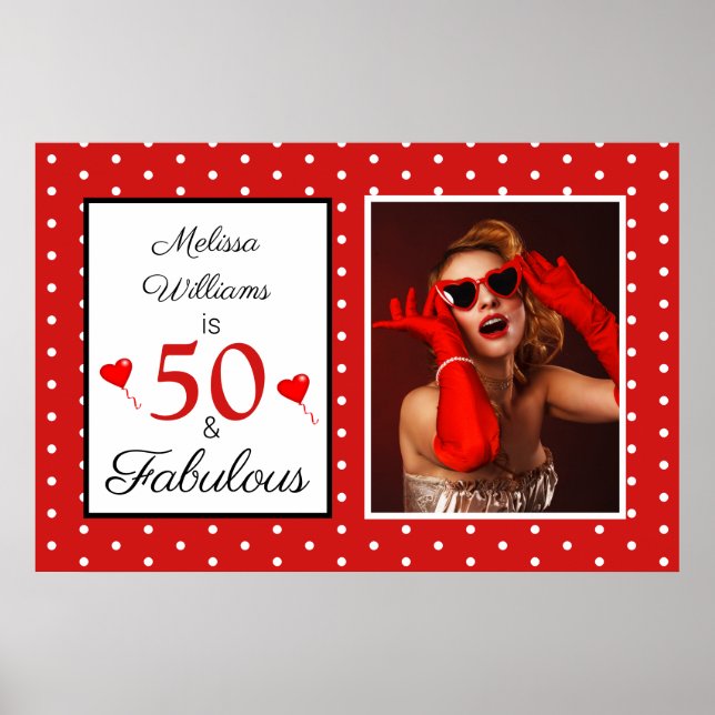 Poster 50 e Foto Fabulosa Vermelho 50.º Aniversário Verme (Frente)