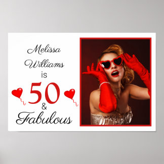 Poster 50 e Nome Fabuloso Foto Vermelho 50. Aniversário p