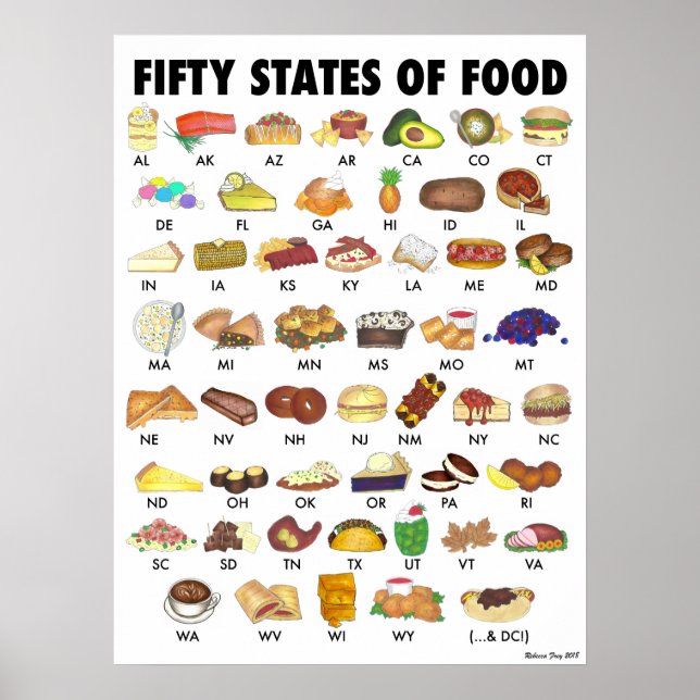 Póster 50 ESTADOS DA COMIDA Estados Unidos América Améric (Frente)