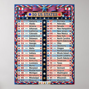 Poster ★ 50 Estados Unidos da América Bandeira Vermelha