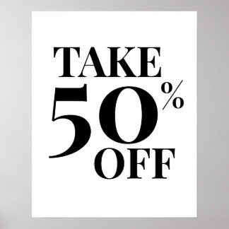 Poster 50% Off Sale Sign, Black and White Sale
