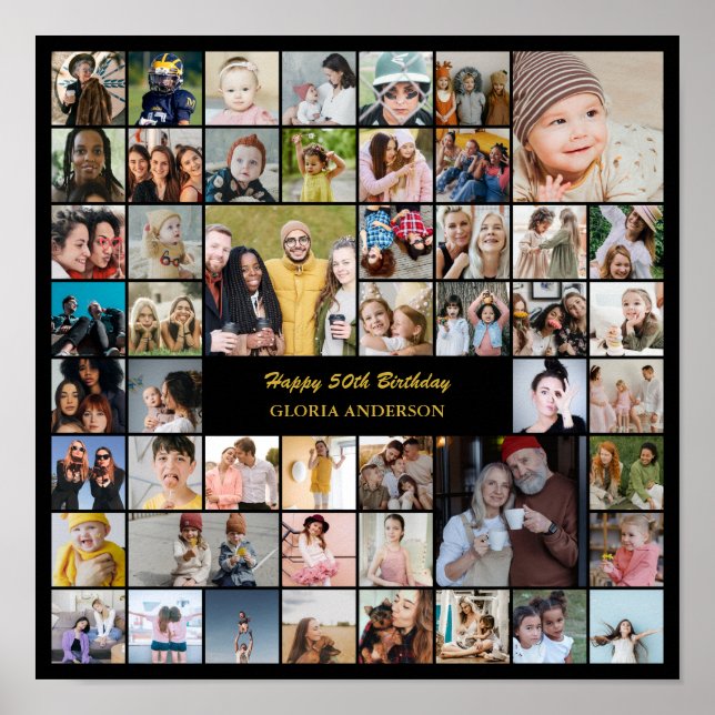 Poster 50 Photo Collage Personalized 50th Birthday Gift (Frente)