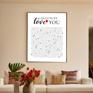 Poster 50 razões pelas quais amamos você presente de aniv