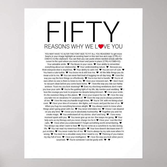 Poster 50 razões pelas quais nós te amamos voto de casame (Frente)