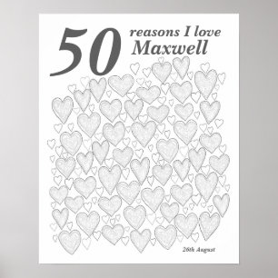 Poster 50 Razões Que Te Amo - 50º presente de aniversário