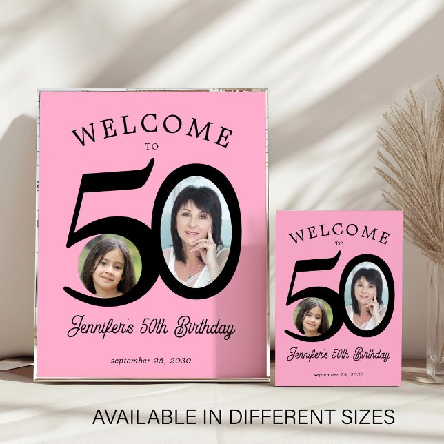 Poster 50th birthday party 2 photo black pink welcome (Criador carregado)