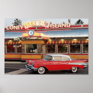 Poster '57 Chevy com um estilo 50 Coney Island