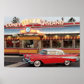 Poster '57 Chevy com um estilo 50 Coney Island