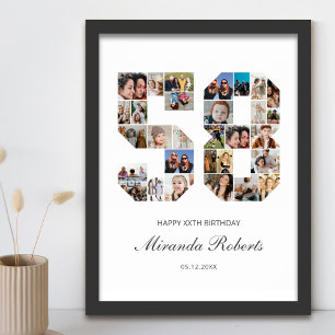 Poster 58º Aniversário Número 58 Colagem Personalizada de