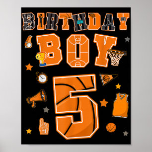 Poster 5 Birthday Boy 5 Anos Festa De Basquete Cinco Anos