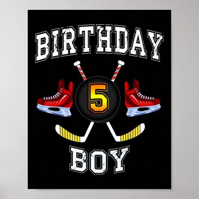 Poster 5 Birthday Boy - Garoto de 5 anos de hóquei no gel (Frente)