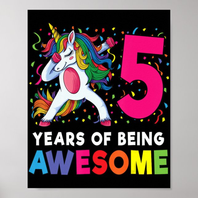 Poster 5 Birthday Dabbing Unicorn Party Gift 5 Anos (Frente)