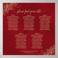 5 Gráfico de Assentos de Casamento Vermelho e Dour