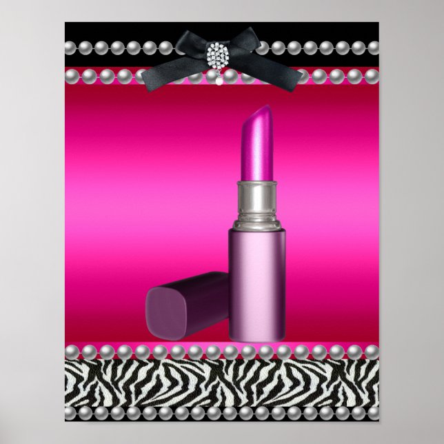 Póster 5 Stephanie Banner Rosa Quente Zebra Leopardo (Frente)