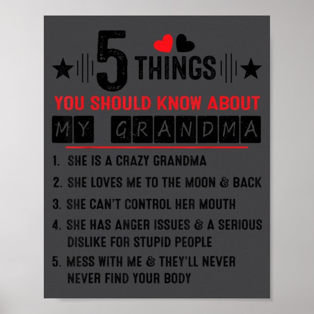 Poster 5 Things You Should Know About My Grandma Funny Fa (Frente)
