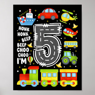 Poster 5 Years Old Boys Girls Kids 5th Birthday Transport