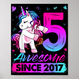 Poster 5 Years Old Unicorn Flossing 5th Birthday Girl Uni