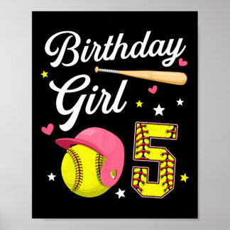 Poster 5th Birthday Girl Softll Fifth Bday 5 Yrs Five Yea