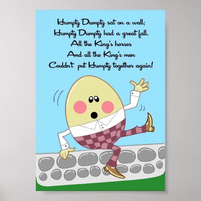 Póster 5x7 Arte de Parede Humpty Dumpty Rhyme Kids Room (Frente)