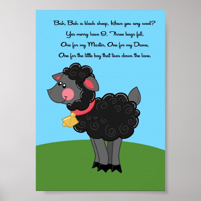 Póster 5x7 Bah Bah Black Shea Rhyme Kids Room Wall Art (Frente)