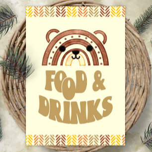 Poster 5x7 Comidas e Bebidas Boho Woodland Bear Aniversár