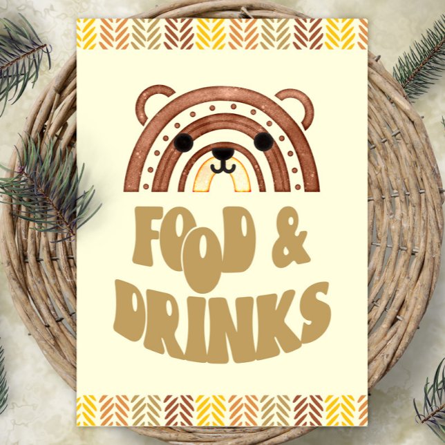 Poster 5x7 Comidas e Bebidas Boho Woodland Bear Aniversár (Criador carregado)