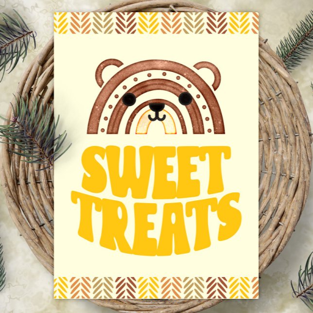 Poster 5x7 Doces Boho Floresta Urso Aniversário Sobremesa (Criador carregado)