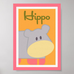 Póster 5x7 "Hippo" Jungle Safari Baby Bedding Wall Art